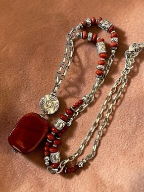 Brighton Red Jasper Bold Statement Necklace 35”